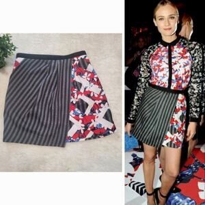 Peter Pilotto for Target Red Floral & Check Print Faux Wrap Mini-Skirt, Size 8